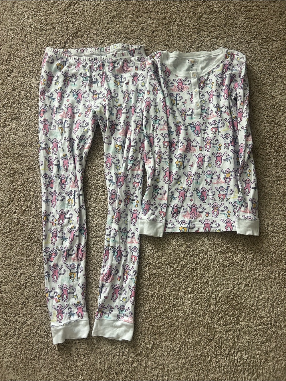 Roller Rabbit Beach Monkey Pajama Set with Pink, Blue & Yellow Monkey Print